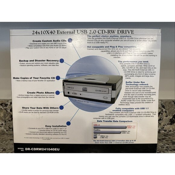 I/O MAGIC 24x10x40 External USB 2.0 CD-RW Drive Certified Hi Speed USB - New - Picture 6 of 11